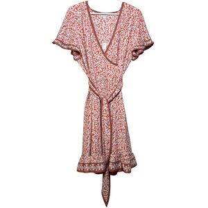 Max Studio Floral Wrap Dress Size Large Lightweight V‑Neck, Tie Waist